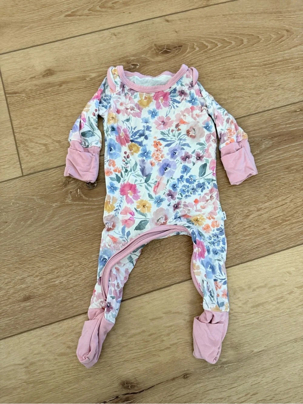Little Sleepies Floral Footed One-Piece with Pink Trim